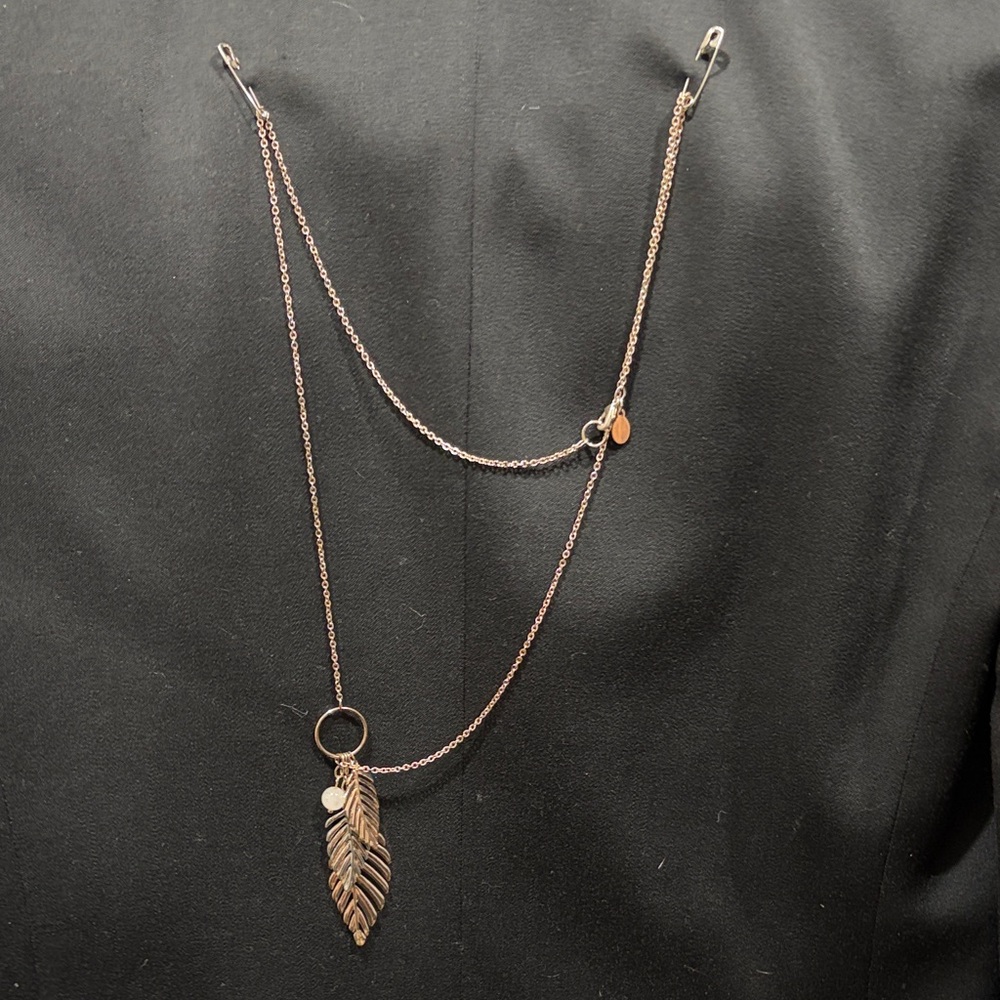 LOFT Gold Double Chain Feather Brooch